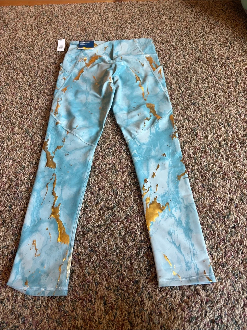 Old Navy XL Marble-Effect Girls Leggings in Navy, Mint, Pink & Gold